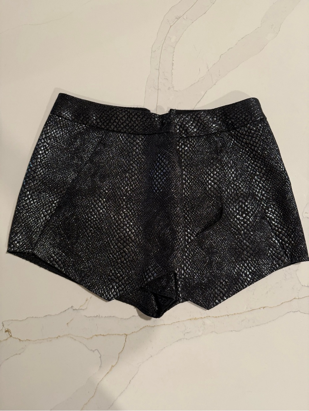 Express Black Faux-Snakeskin High-Waist Shorts